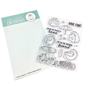 Cheerful Hedgehog 4x6 Clear Stamp Set - Clearstamps - Clear Stamps - Cardmaking- Ideas- papercrafting- handmade - cards-  Papercrafts - Gerda Steiner Designs