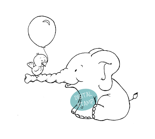 Elephant and Bird - Digital Stamp - Clearstamps - Clear Stamps - Cardmaking- Ideas- papercrafting- handmade - cards-  Papercrafts - Gerda Steiner Designs